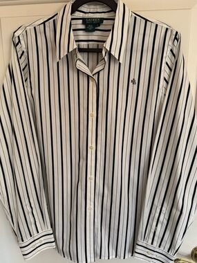 Lauren Ralph Lauren Woman’s White & Black Stripe Button-Up Shirt Size - Large